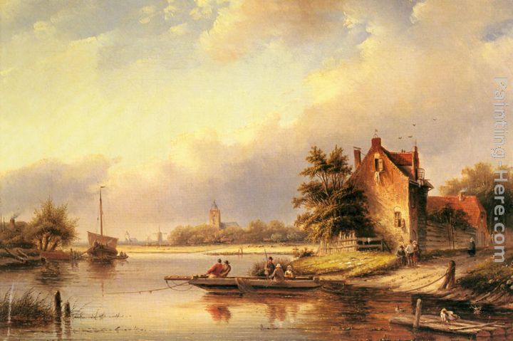 A Summer's Day at the Ferry Crossing painting - Jan Jacob Coenraad Spohler A Summer's Day at the Ferry Crossing art painting